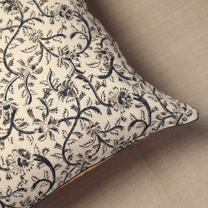 Beige - Block Print Cotton Kalamkari Cushion Cover (16 x 16 in) 11