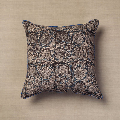 Brown - Block Print Cotton Kalamkari Cushion Cover (16 x 16 in) 13