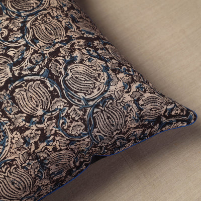 Brown - Block Print Cotton Kalamkari Cushion Cover (16 x 16 in) 13