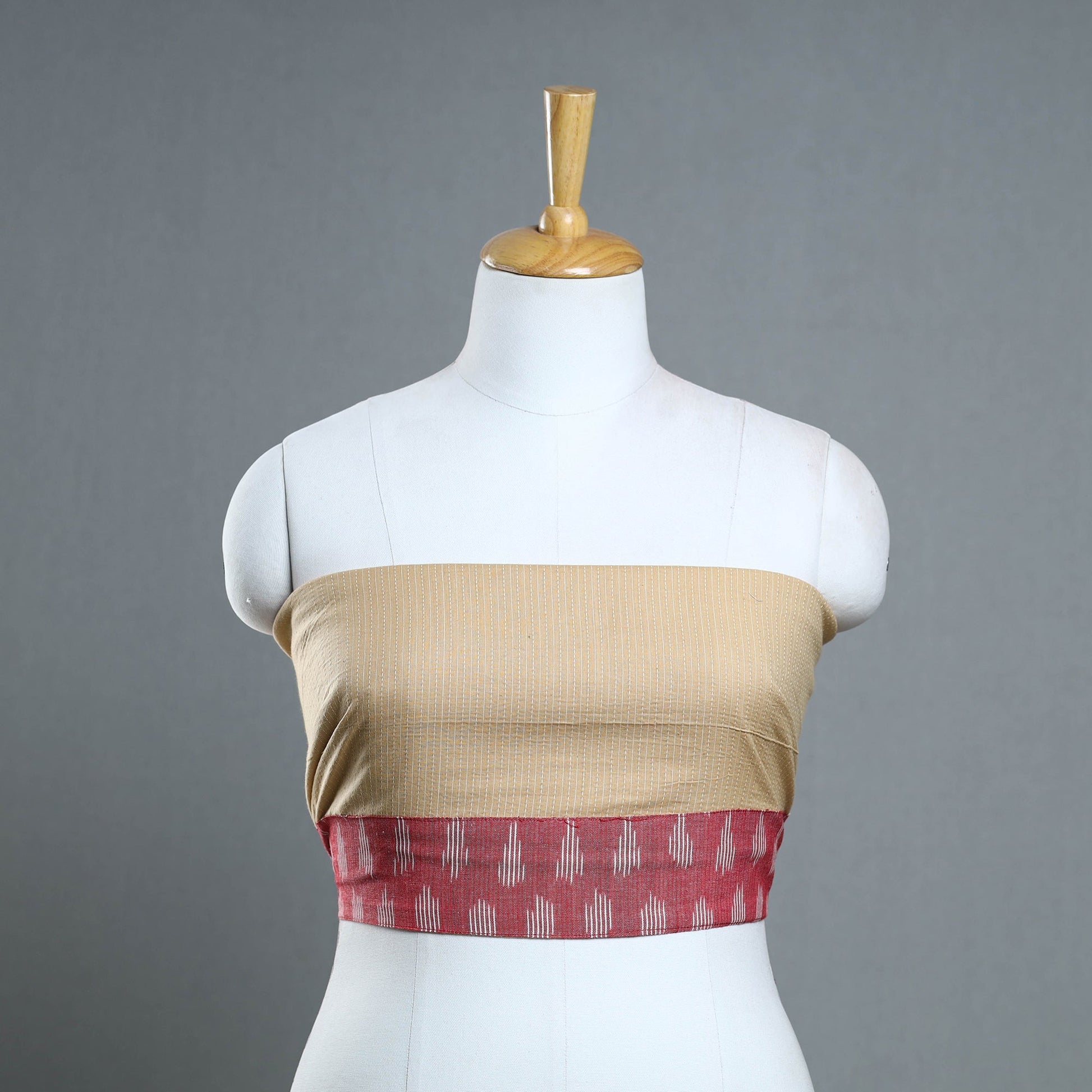 Beige - Handmade Running Stitch Plain Cotton Blouse Piece 112