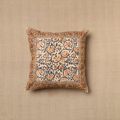 Beige - Pedana Block Print Cotton Kalamkari Cushion Cover 09