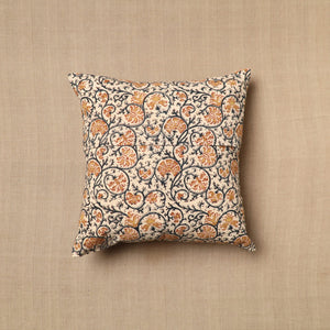 Beige - Pedana Block Print Cotton Kalamkari Cushion Cover 09