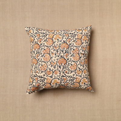 Beige - Pedana Block Print Cotton Kalamkari Cushion Cover 09