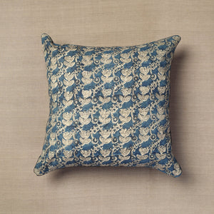 Blue - Block Print Cotton Kalamkari Cushion Cover (16 x 16 in) 16