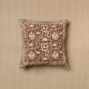 Brown - Pedana Block Print Cotton Kalamkari Cushion Cover 02