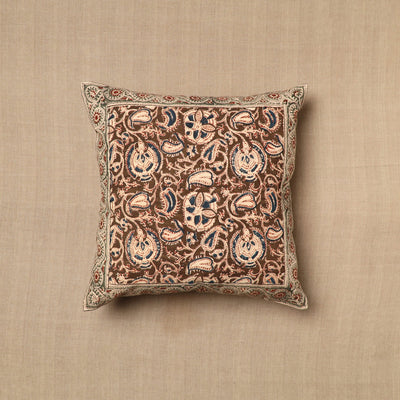 Brown - Pedana Block Print Cotton Kalamkari Cushion Cover 02