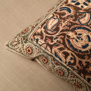Brown - Pedana Block Print Cotton Kalamkari Cushion Cover 02
