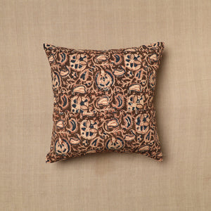 Brown - Pedana Block Print Cotton Kalamkari Cushion Cover 02