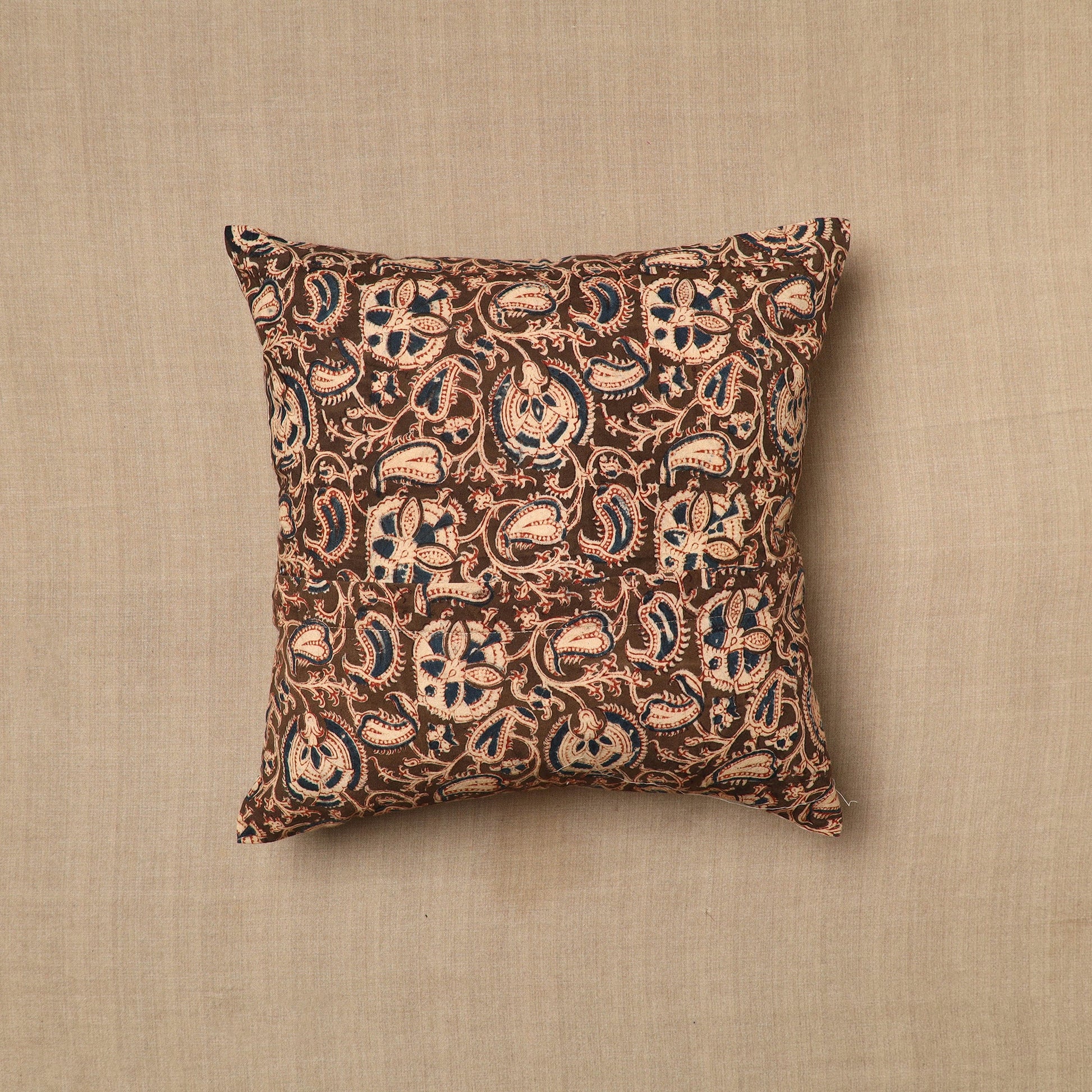 Brown - Pedana Block Print Cotton Kalamkari Cushion Cover 02
