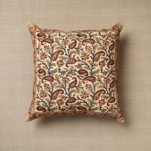 Beige - Original Pedana Block Print Cotton Kalamkari Cushion Cover 19