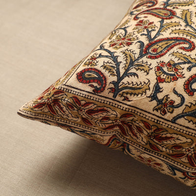 Beige - Original Pedana Block Print Cotton Kalamkari Cushion Cover 19