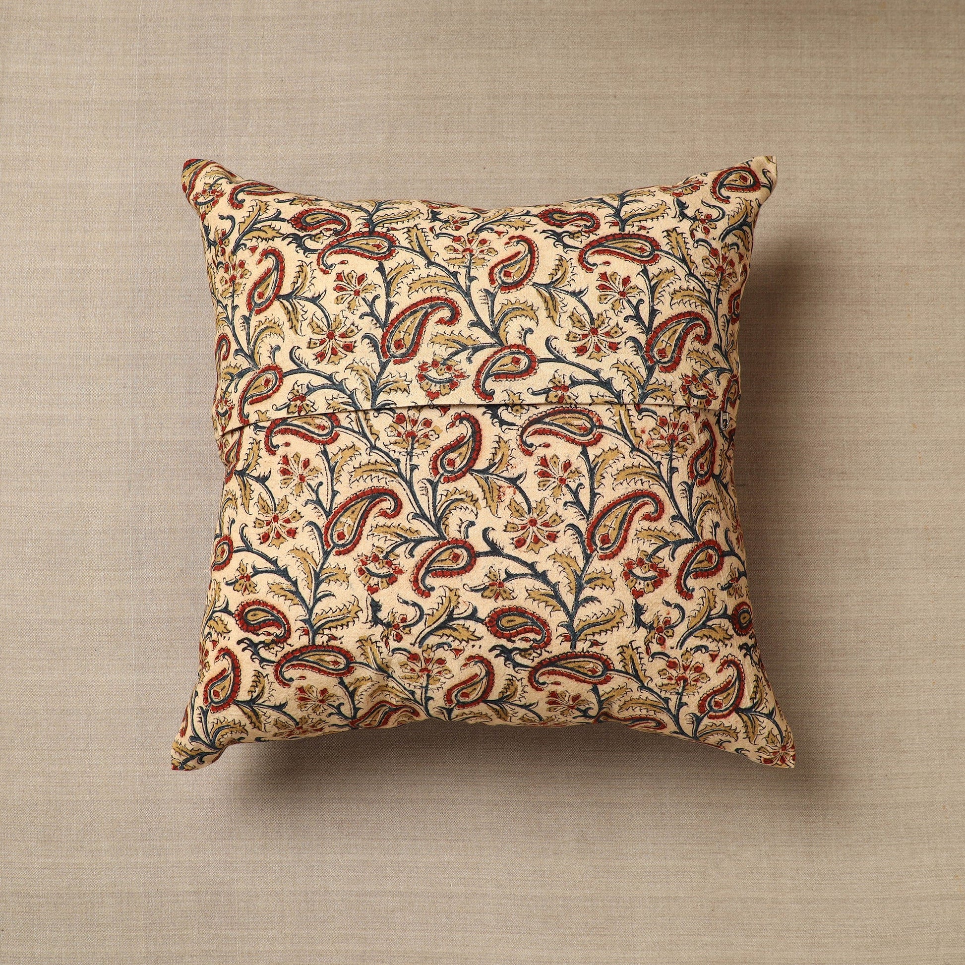 Beige - Original Pedana Block Print Cotton Kalamkari Cushion Cover 19