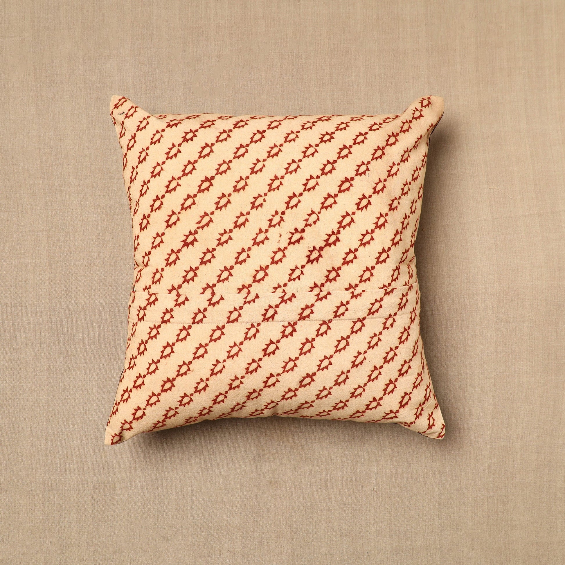 Beige - Pedana Block Print Cotton Kalamkari Cushion Cover 05