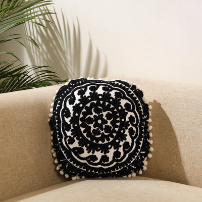 Black - Suzani Embroidery Cushion Cover (16 x 16 in) 02