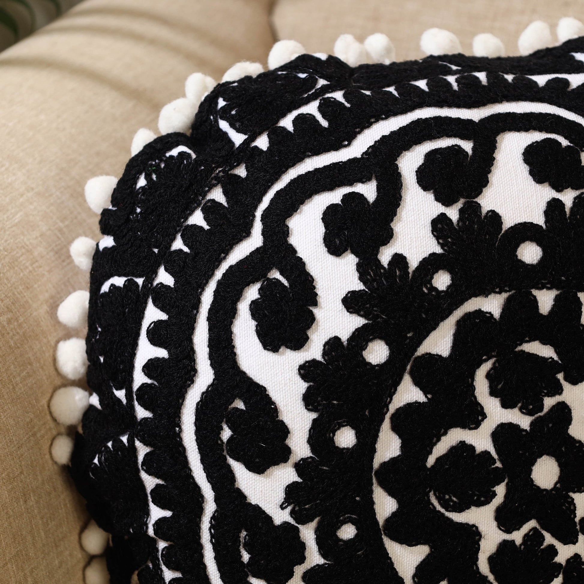 Black - Suzani Embroidery Cushion Cover (16 x 16 in) 02