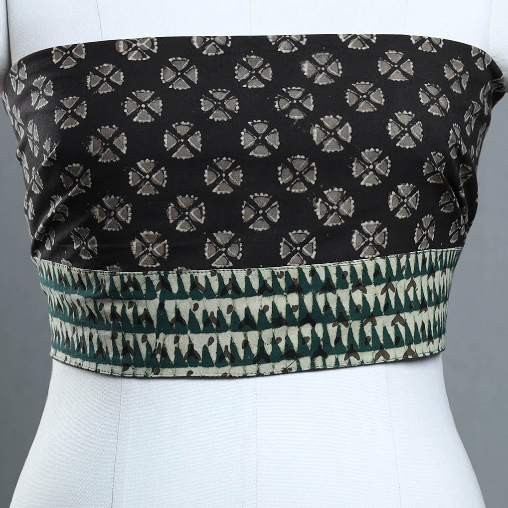 Black - Block Print Cotton Pipad Blouse Piece 134