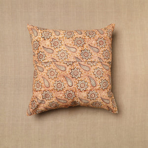 Beige - Pedana Block Print Cotton Kalamkari Cushion Cover 07