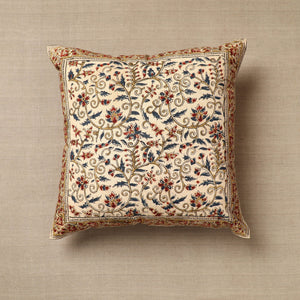 Beige - Original Pedana Block Print Cotton Kalamkari Cushion Cover 26