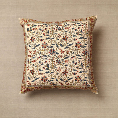 Beige - Original Pedana Block Print Cotton Kalamkari Cushion Cover 26
