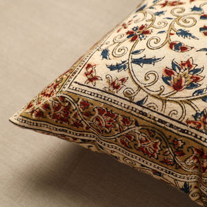 Beige - Original Pedana Block Print Cotton Kalamkari Cushion Cover 26