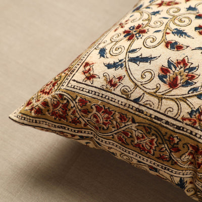 Beige - Original Pedana Block Print Cotton Kalamkari Cushion Cover 26