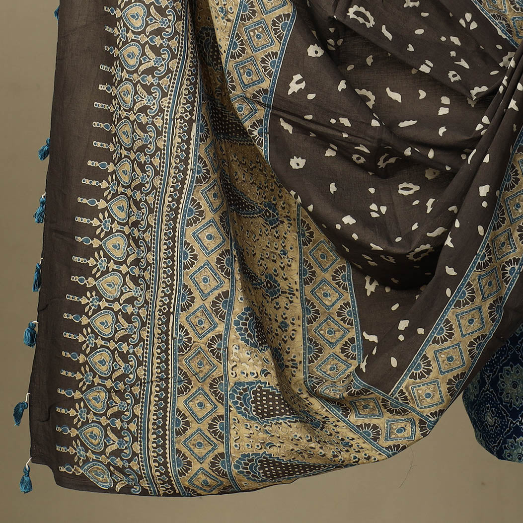 Blue - Ajrakh Block Printed Cotton 3pc Suit Material Set