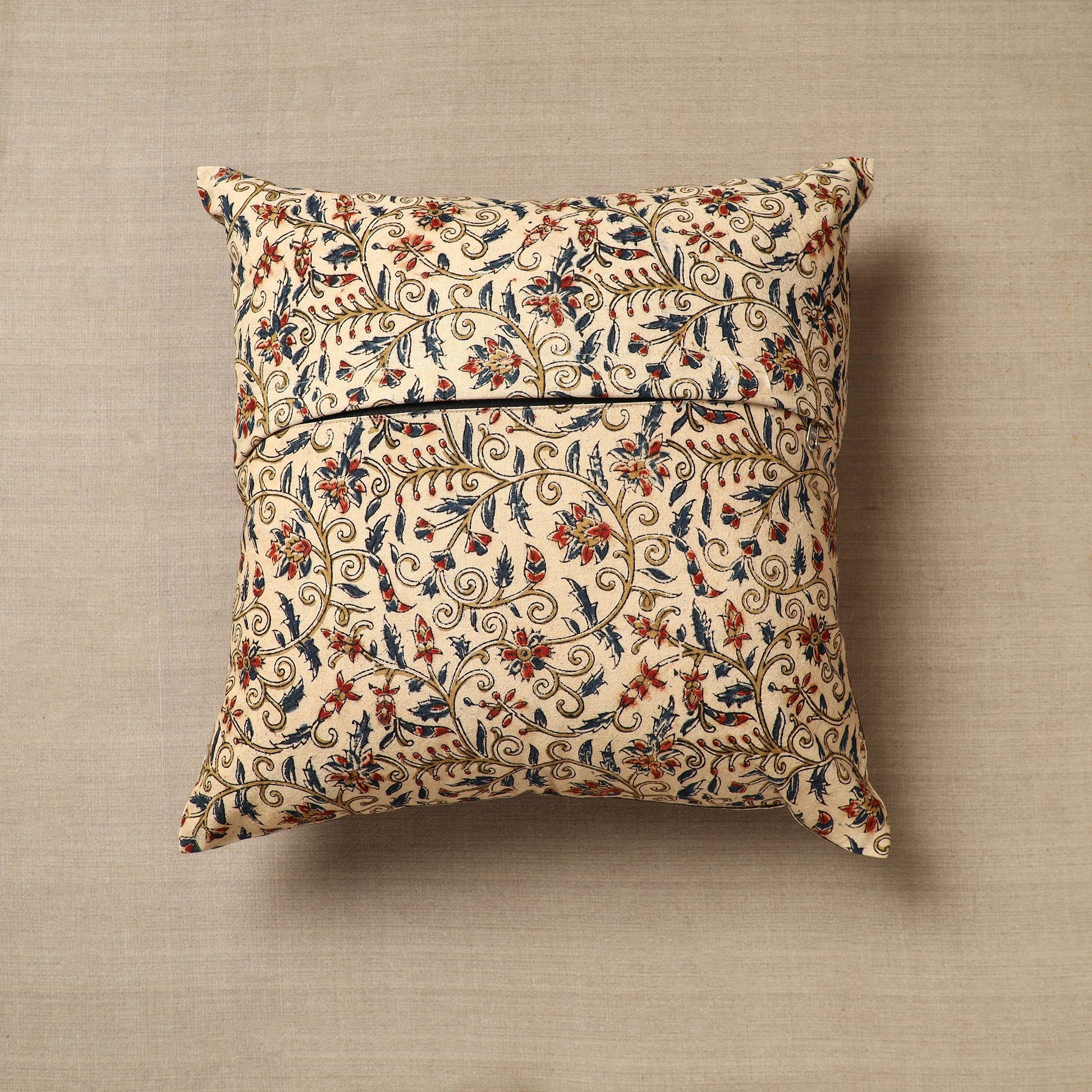 Beige - Original Pedana Block Print Cotton Kalamkari Cushion Cover 26