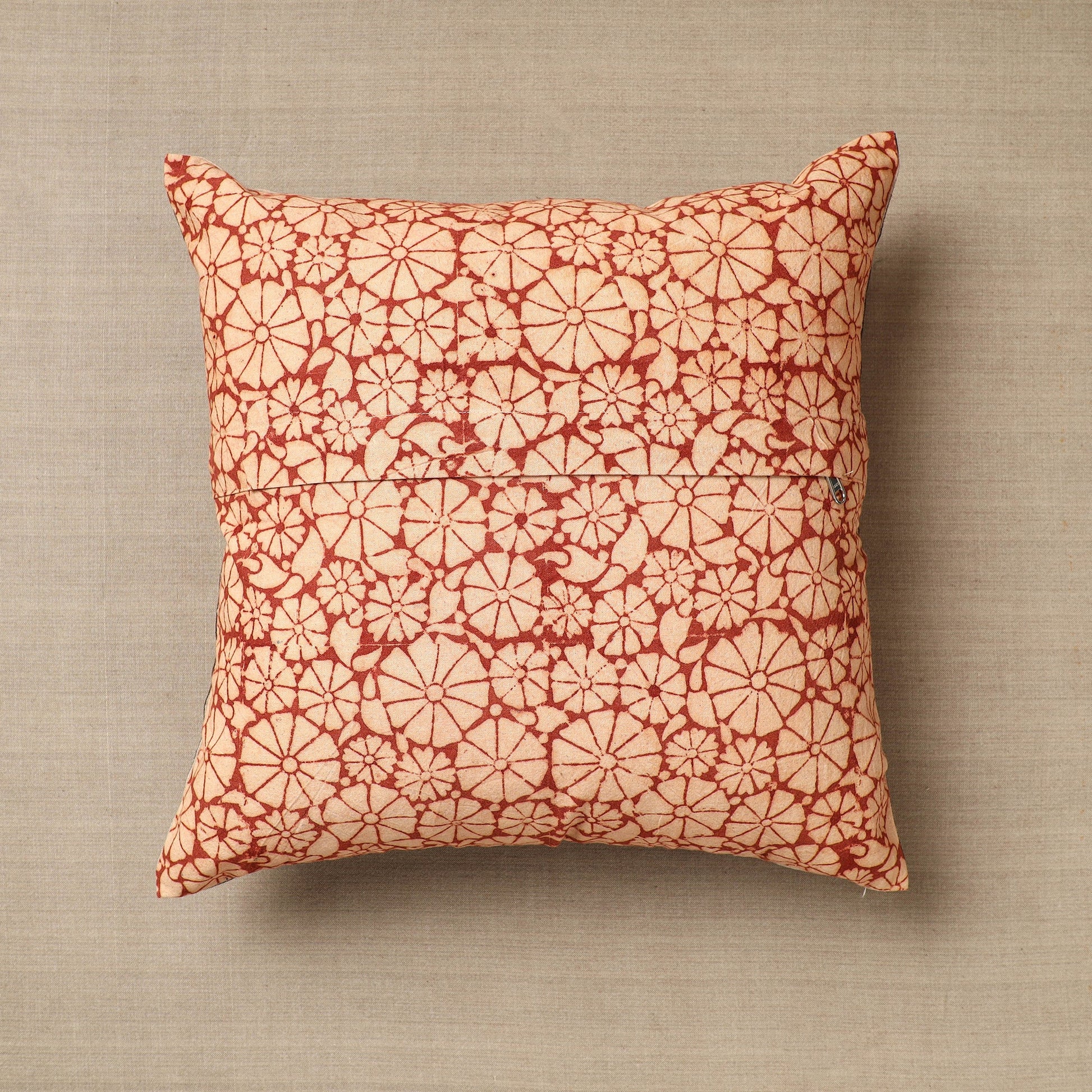 Beige - Original Pedana Block Print Cotton Kalamkari Cushion Cover 28