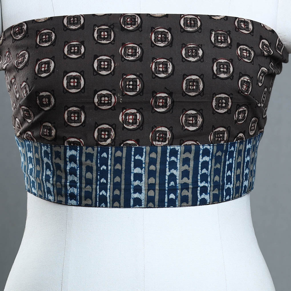 Brown - Block Print Cotton Pipad Blouse Piece 156