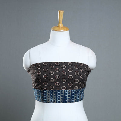 Brown - Block Print Cotton Pipad Blouse Piece 156