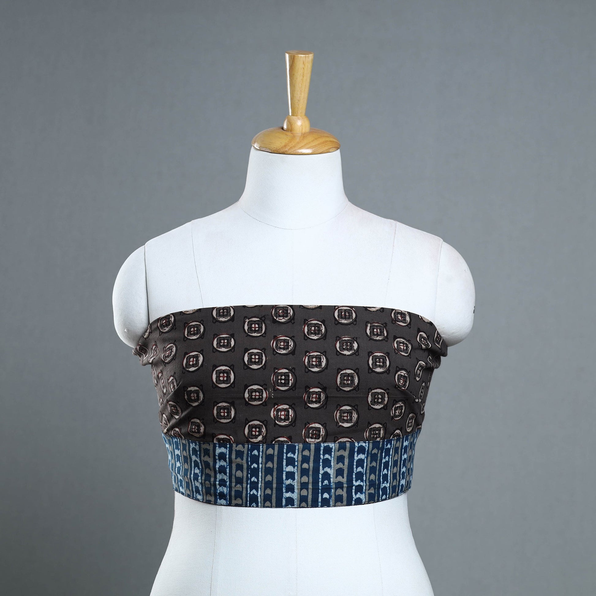 Brown - Block Print Cotton Pipad Blouse Piece 156