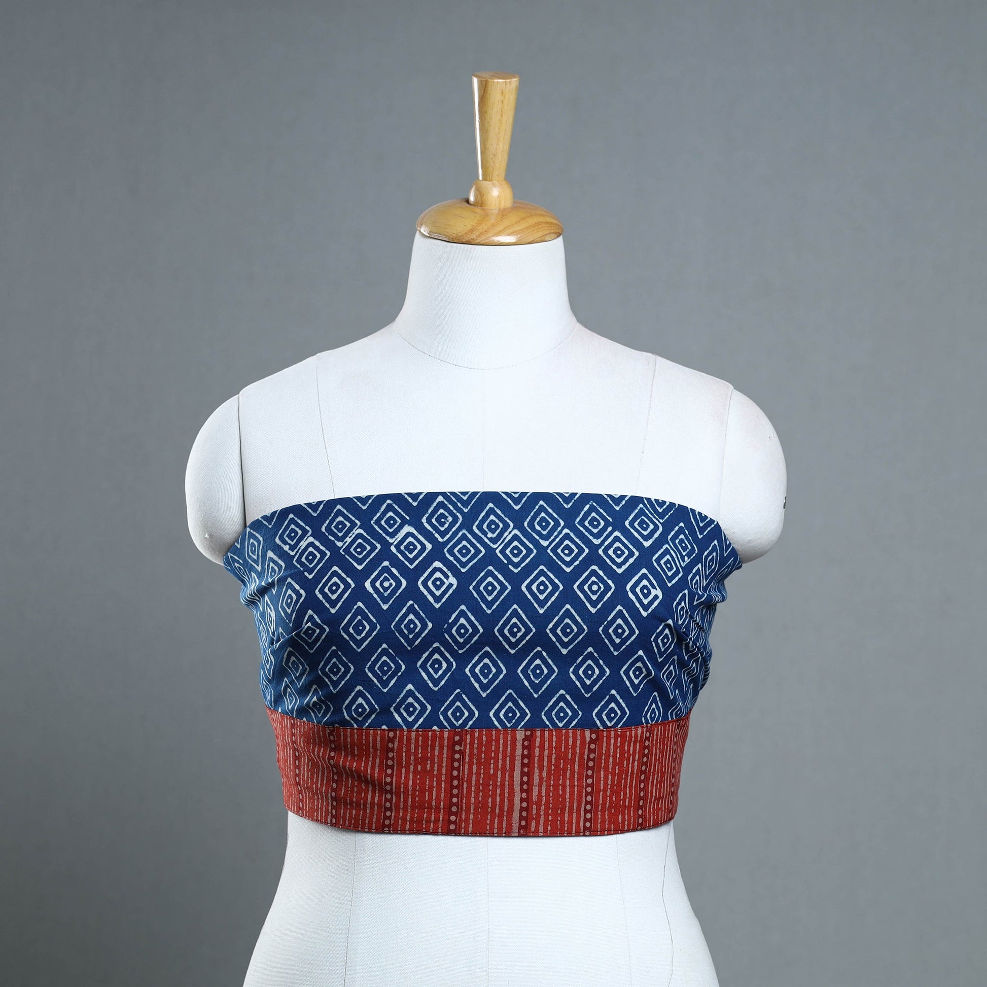 Blue - Block Print Cotton Pipad Blouse Piece 158