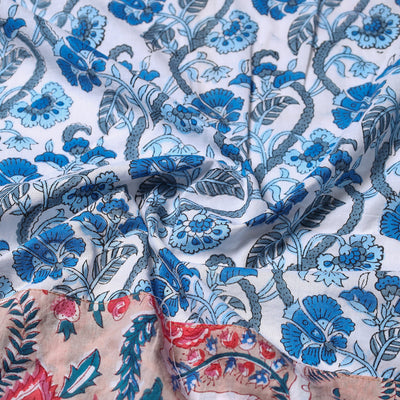 Blue - Block Printed Cotton Blouse Piece 92