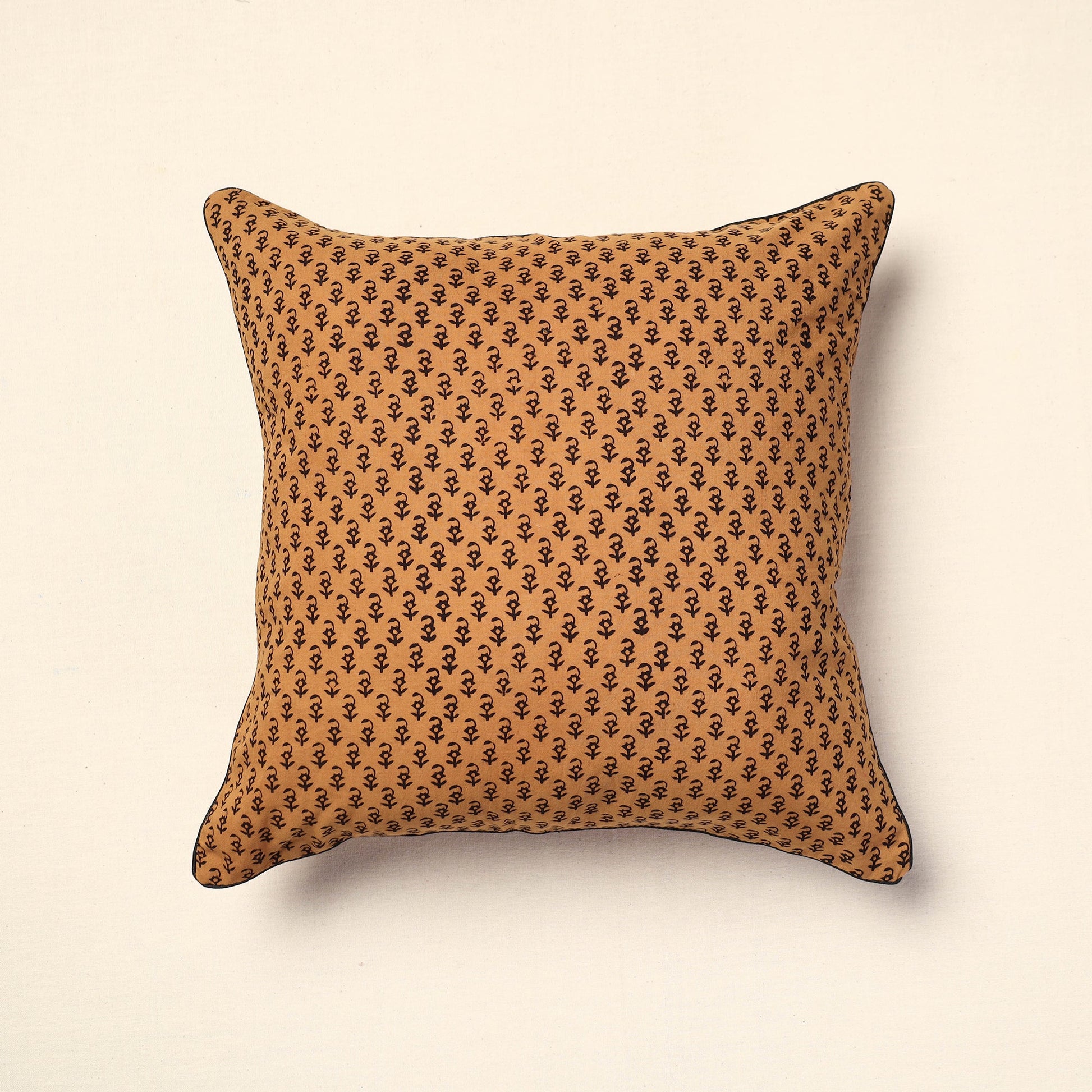 Brown - Bagh Block Printed Cotton Cushion Cover (16 x 16 in) 06