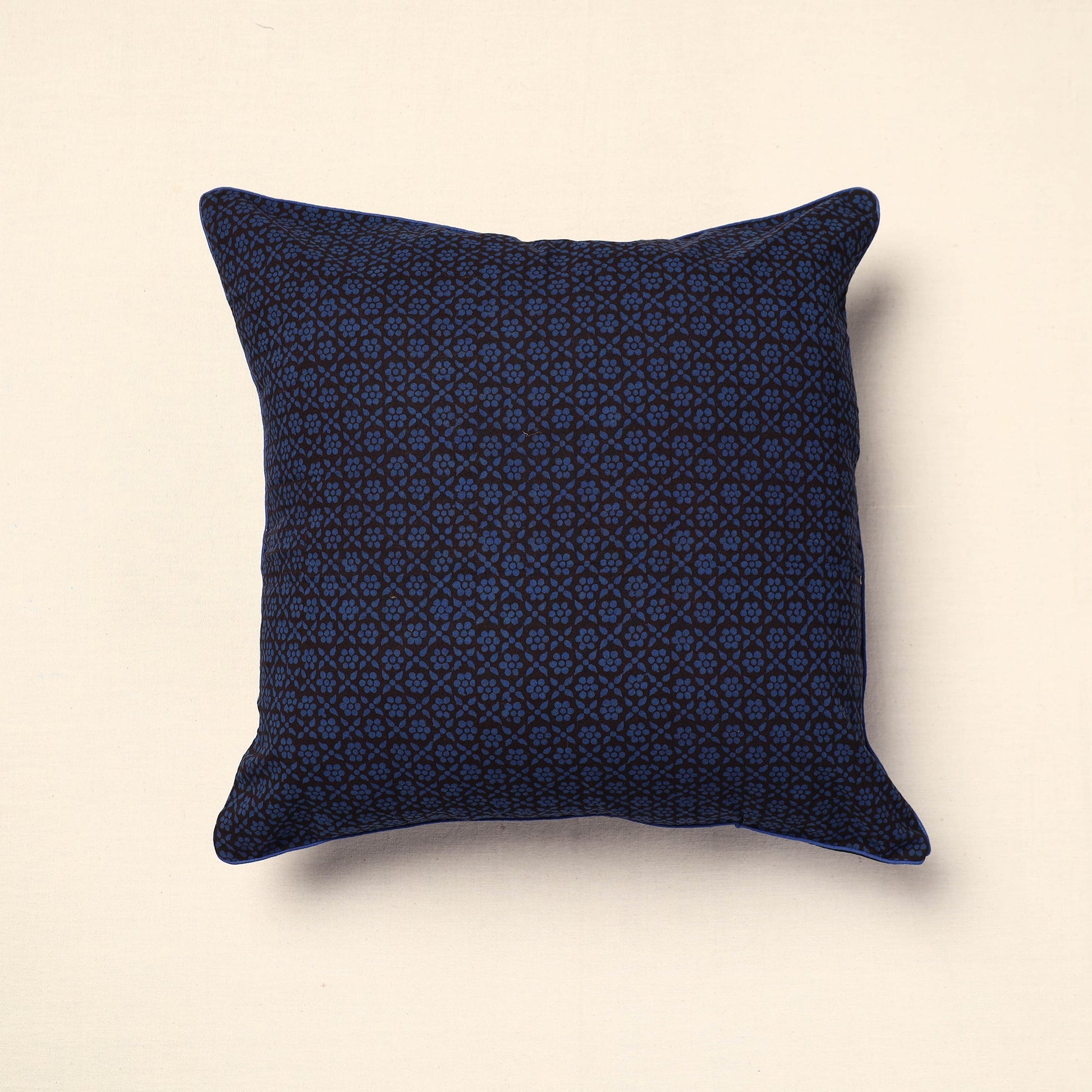 Blue - Bagh Block Printed Cotton Cushion Cover (16 x 16 in) 07