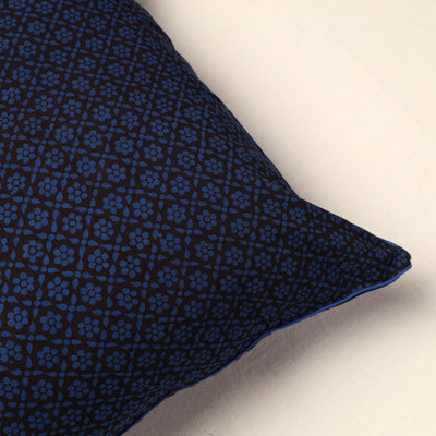 Blue - Bagh Block Printed Cotton Cushion Cover (16 x 16 in) 07