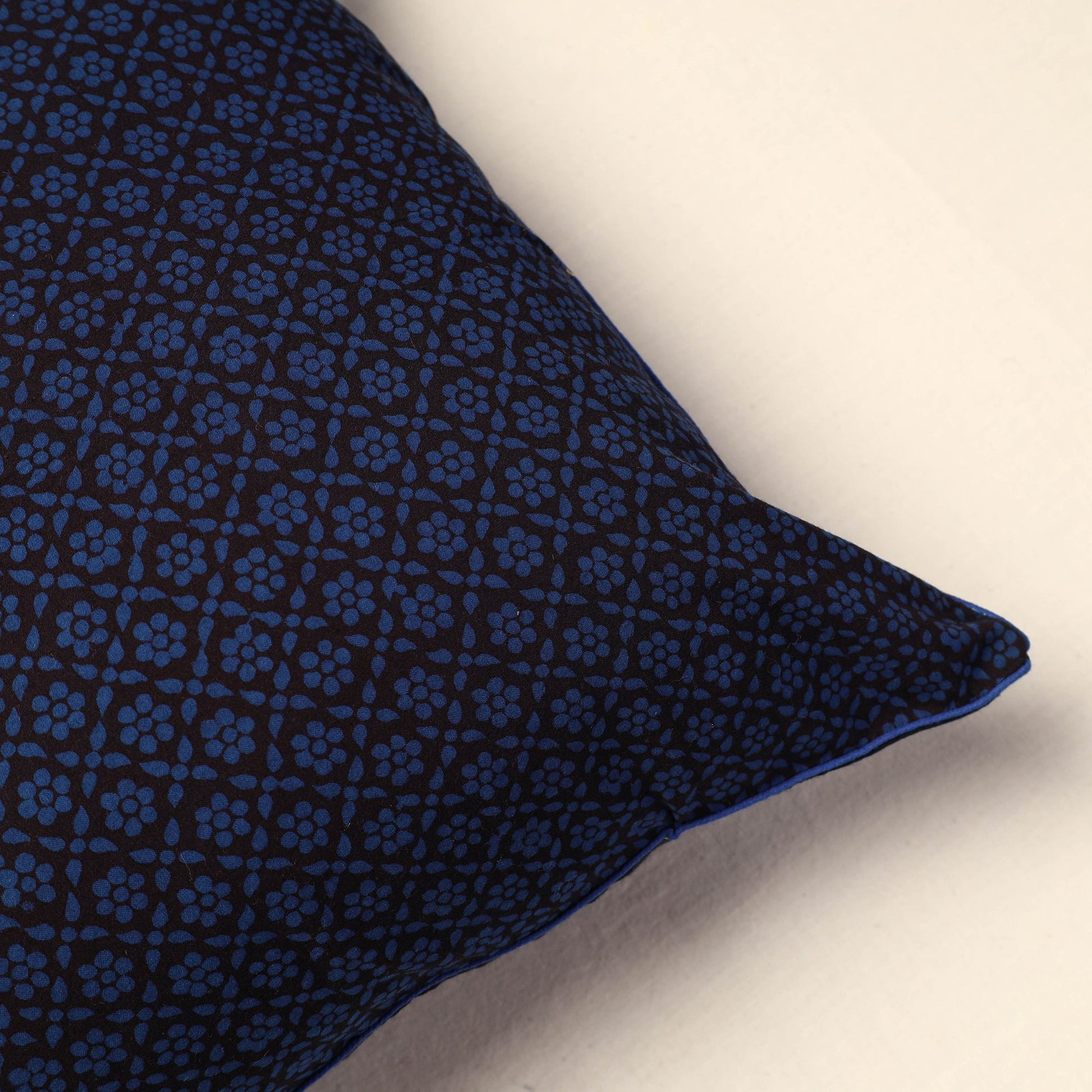 Blue - Bagh Block Printed Cotton Cushion Cover (16 x 16 in) 07