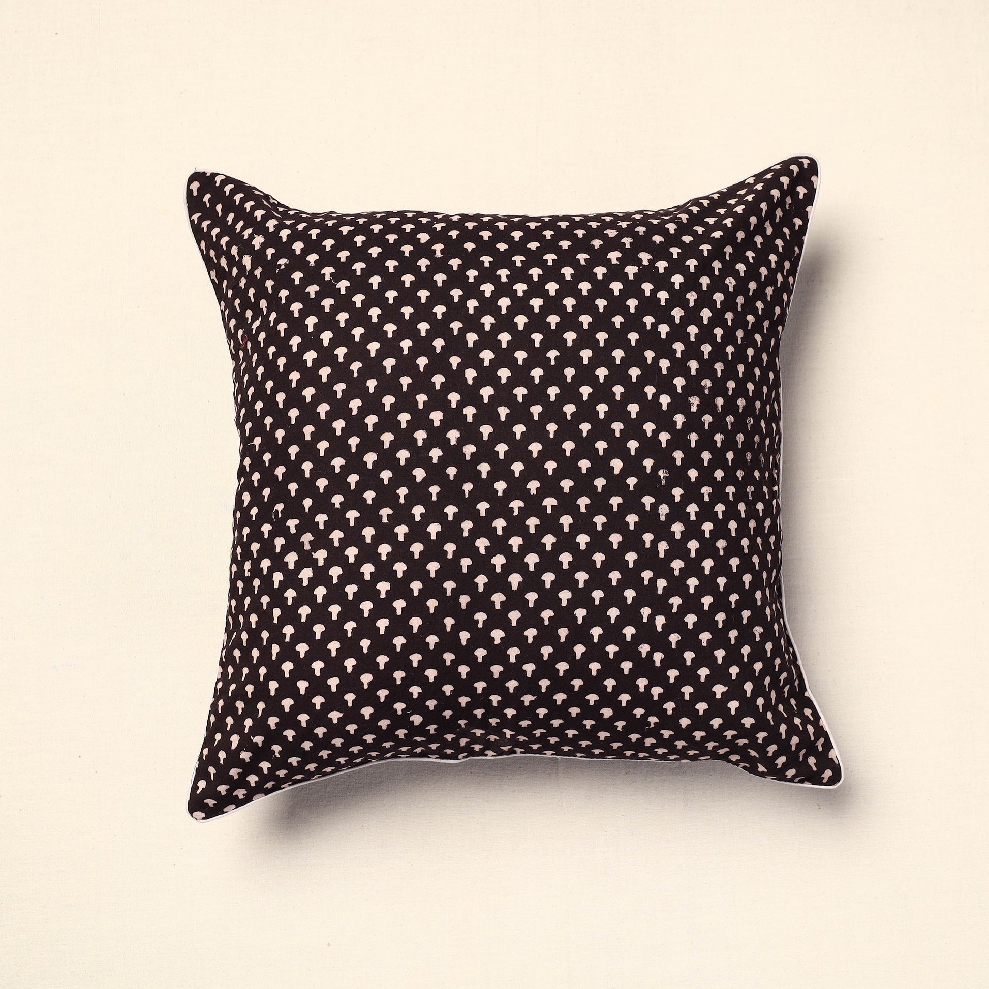 Black - Bagh Block Printed Cotton Cushion Cover (16 x 16 in) 11