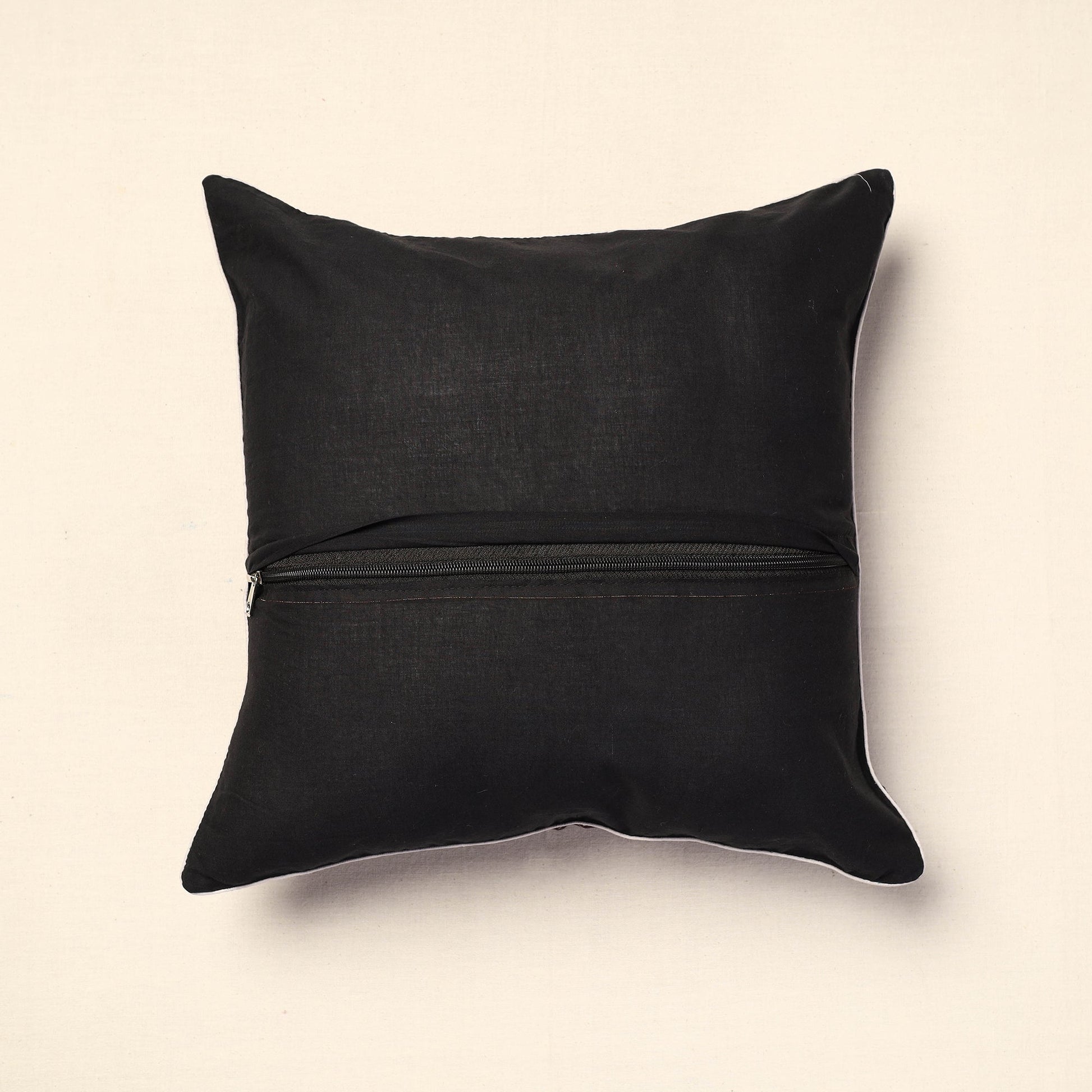 Black - Bagh Block Printed Cotton Cushion Cover (16 x 16 in) 11