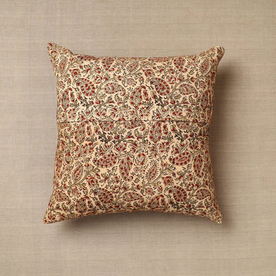 Beige - Original Pedana Block Print Cotton Kalamkari Cushion Cover 32