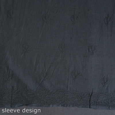 Black - Hand Embroidery Mul Cotton Chikankari Kurta Material 46