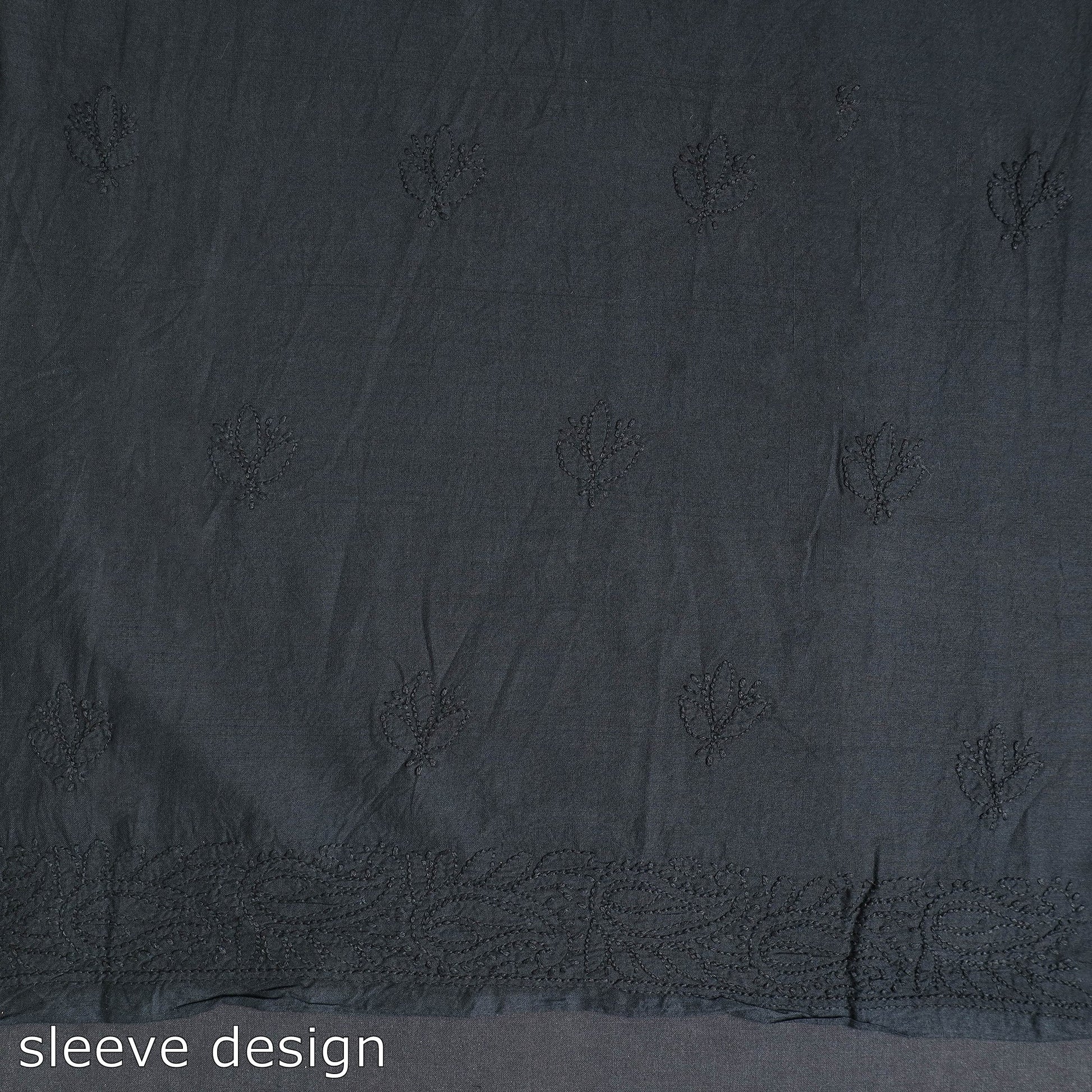 Black - Hand Embroidery Mul Cotton Chikankari Kurta Material 46