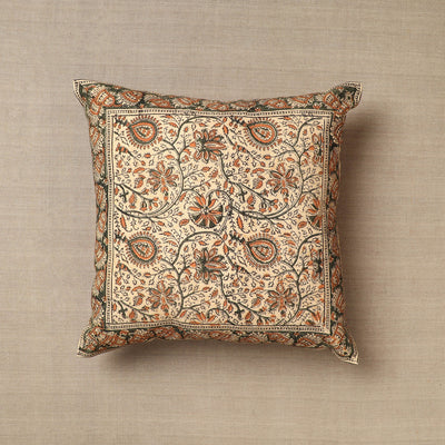 Beige - Original Pedana Block Print Cotton Kalamkari Cushion Cover 33
