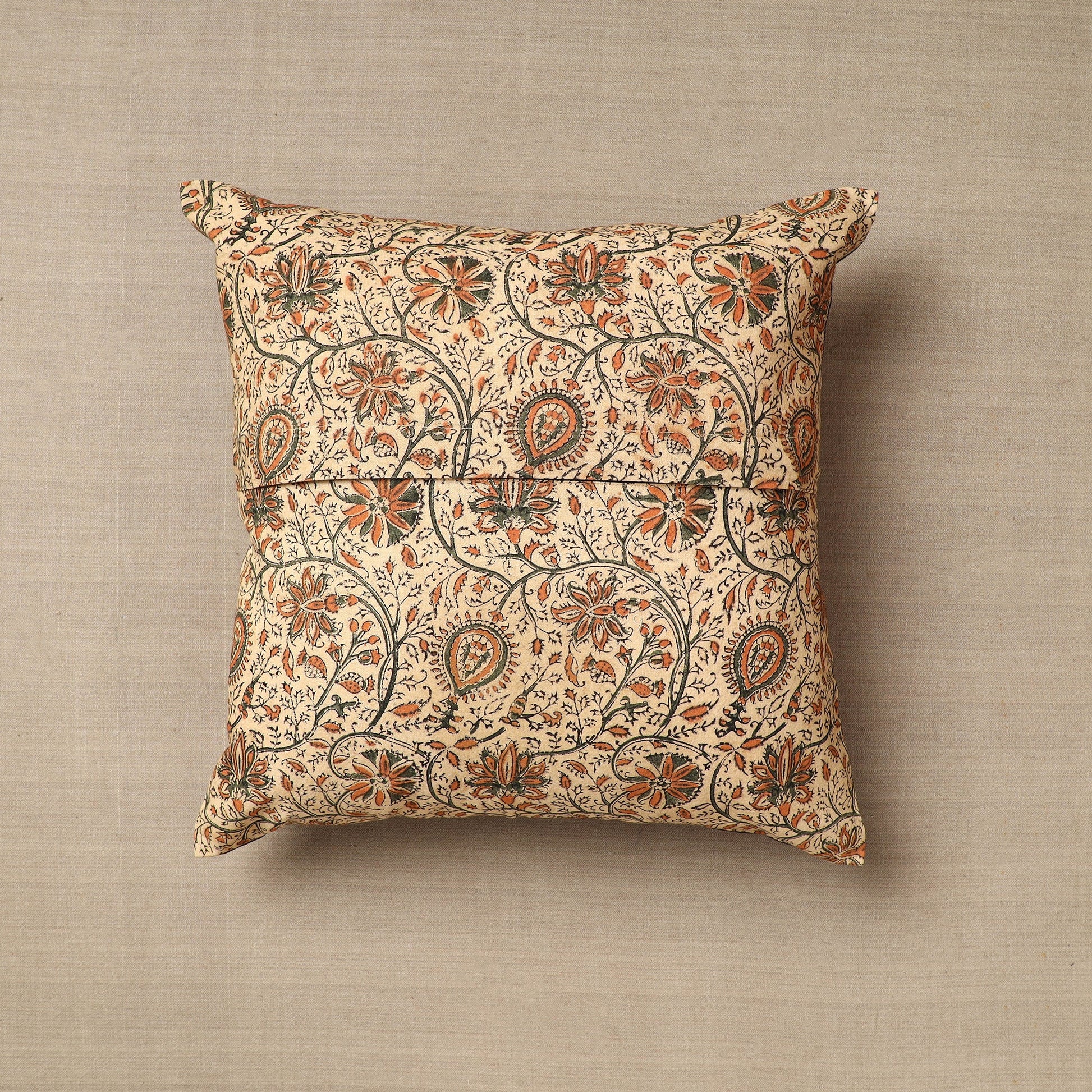 Beige - Original Pedana Block Print Cotton Kalamkari Cushion Cover 33