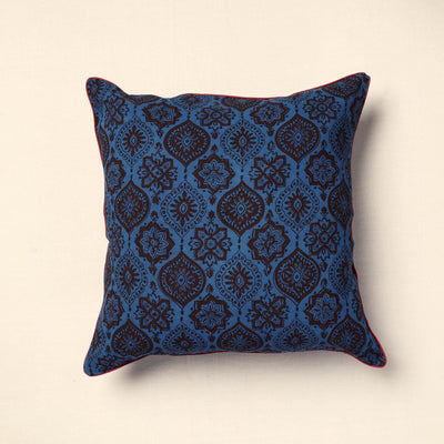 Blue - Bagh Block Printed Cotton Cushion Cover (16 x 16 in) 15