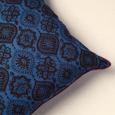 Blue - Bagh Block Printed Cotton Cushion Cover (16 x 16 in) 15