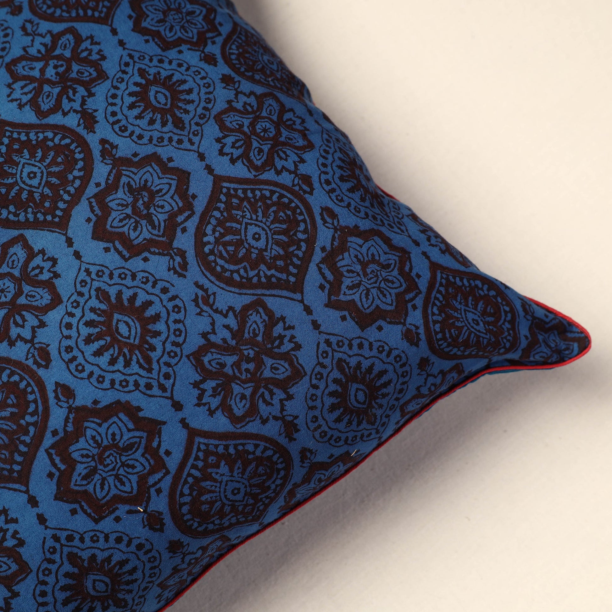 Blue - Bagh Block Printed Cotton Cushion Cover (16 x 16 in) 15