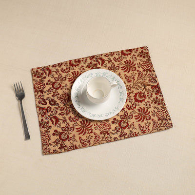 Brown - Floral Print Cotton Reversible Table Mat 02