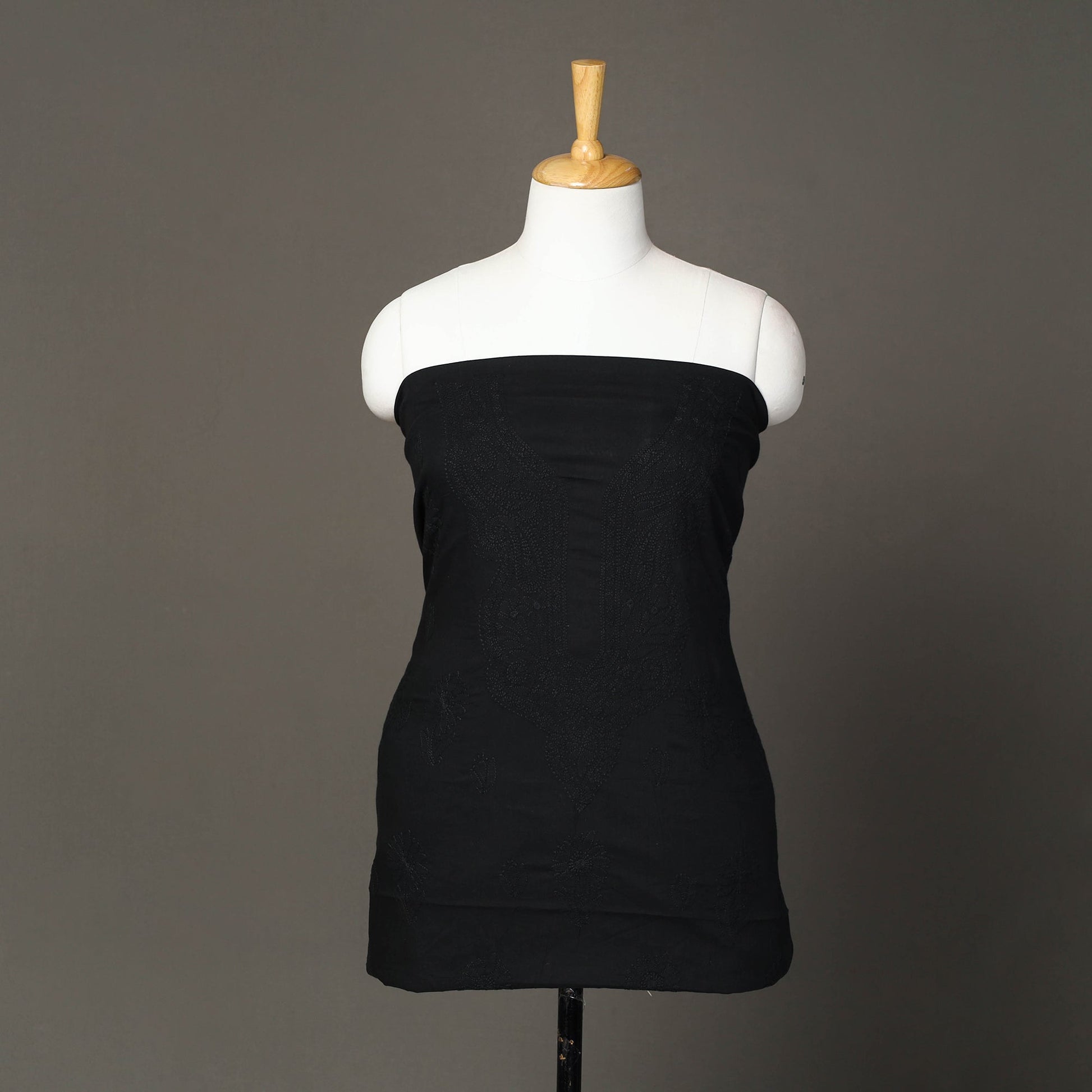 Black - Hand Embroidery Mul Cotton Chikankari Kurta Material 47