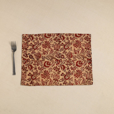 Brown - Floral Print Cotton Reversible Table Mat 02